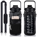 64 OZ water bottle with black camo SBR sleeve and adjustable shoulder strap - Black Camouflage Print