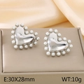 Silver finish heart earrings featuring edge-set pearls on elegant champagne silk base - Steel Color (KE115946-KFC)