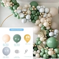Sage green balloon garland kit with cream white, gold metallic balloons for party decor - Sage Green Style (Set 015)