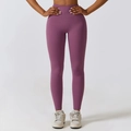 High-waisted quick-dry compression yoga leggings in deep violet with wide waistband - Plum Purple