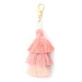Three-layer cotton tassel keychain with gradient pink finish and golden lobster clasp - Three-Layer Gradient Pink Tassel / Pink