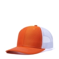 Outdoor trucker hat with orange curved brim and white breathable mesh panels - Adjustable / Orange + White Mesh