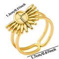 Detail of sunflower shape DIY ring base with dimensional measurements and gold finish - J441 / Gold