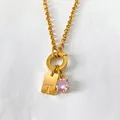 14K gold plated stainless steel necklace with pink zircon and letter T pendant - Letter T