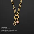 14K gold-plated stainless steel necklace with pink crystal and 'G' letter pendant - Letter G (XNL0097)