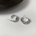 Boucles d'oreilles C argentées minimalistes avec texture lave irrégulière et métal liquide - 3# Tige en Argent Créoles en C Plissées Irrégulières