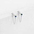 Boucles d'oreilles chaîne en argent avec cristaux bleus ronds et pampilles élégantes - Septembre Bleu Royal - Argent