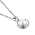 Elegante collana in acciaio inossidabile argento con pendente a perla bianca tonda su catena O - Collana di Perle Rotonde (KP41864-Z) / Color Acciaio