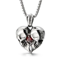 Collana punk in acciaio inossidabile con pendente a cuore di teschi e cristallo rosso - Solo ciondolo (KP98350)