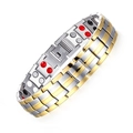 Two-tone silver and gold stainless steel magnetic therapy bracelet with energy stones - Silver Triple Gold Double Row 4-in-1