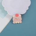 Cute pink cartoon bear acrylic brooch with red apple and yellow bow on blue background - Apple Bear