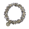 Close-up of faceted crystal beads with metallic gray luster and golden elastic cord - 9# Grey Crystal Hair Tie