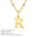 14K gold plated stainless steel bead chain necklace with alphabet letter R pendant - Letter R / Gold