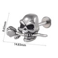 Silver skull biting rose piercing jewelry in stainless steel with 14.83mm width dimension - Skeleton with Rose (#30) / 1.2*8mm / Silver