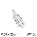 Silver leaf pendant with sparkling zircons, 37x12mm stainless steel jewelry accessory - Steel Color Model E (KLJ4422-Z)