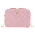 Pink quilted PVC jelly bag for girls featuring gold chain and floral decoration - Pink