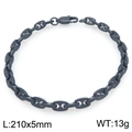 Bracelet chaîne en acier inoxydable noir avec maillons bambou et fermoir robuste en D - Noir (KB206240-KFC)