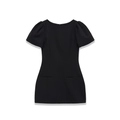 Elegant black short sleeve dress featuring puff sleeves and a slim waist design - S / Black