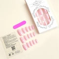Set di 24 unghie finte rosa lucido con lima e adesivi trasparenti su sfondo color beige - Stile Lucido Gelatina Rosa Chiaro (XG-51-59) / Rosa Chiaro