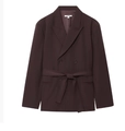 Detail of dark brown double-breasted blazer with matching belted waist and sharp tailoring - Blazers / XS