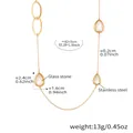 Detail view of water drop glass stone pendant necklace with 82+5cm chain size specs - White Water Drop Gold Long Necklace (TXP273)