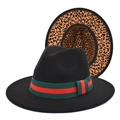 Cappello fedora in lana nera con nastro a righe e tesa interna con stampa leopardata - M (56-58cm) / Nero