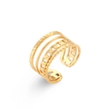 Multi-layer gold stainless steel ring with chain, bead, and hammered textures - Adjustable Open / Three-layer Chain Open Ring