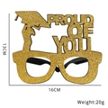 Glittery gold graduation party glasses with Proud Of You text and mortarboard design - Style G (Proud of You)