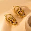 Polished gold interwoven knot earrings on ceramic plate with elegant side lighting - Gold Twisted Multi-Hoop (BJGE0699)