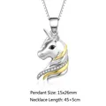 Elegante collana con ciondolo unicorno bicolore argento e oro con zirconi e gemma nera - Unicorno