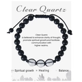 Detail of healing beaded bracelet with black frosted stones and clear quartz on card - Clear Quartz Bracelet
