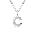 Silver stainless steel necklace with a textured letter C pendant on a bead chain - Letter C / Silver