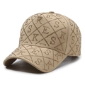 Cappellino da baseball kaki con motivo a rombi in strass dorati e lettere SKE - Beige Scuro