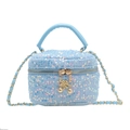 Gewatteerde lichtblauwe handtas met iriserende pailletten en gouden ketting voor meisjes - Blauw Met Pailletten (9891)