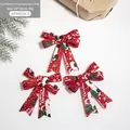Red plaid Christmas tree bows with vintage truck and snowflake patterns, set of 3 - Red Vintage Car (Pack of 3)