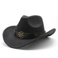 Classic black wool western cowboy hat featuring a leather band with metal bull studs - M (56-58cm) / Black