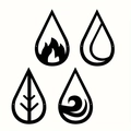 Detail view of four-piece black metal wall decor featuring nature elements in teardrop shapes - Poplar Wood / Style A Four Elements/Set
