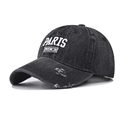 Cappellino da baseball in denim lavato con ricamo Paris e dettagli usurati grigio scuro - Regolabile / Nero