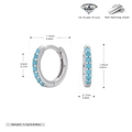 Detailed technical diagram of 925 sterling silver hoop earrings with blue zircon inlays - Inner Diameter 8mm / Silver (Platinum Plated)