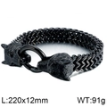 Men's punk viking wolf head bracelet in black matte finish, 220mm length dual chain - Black