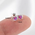 Fashion heart shaped cartilage stud earring in silver with purple opal heart inlay - Silver-Pink Heart