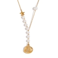 Collar en Y dorado con perlas, dije de estrella de mar y colgante de concha con cristales - Dorado