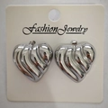 Vintage heart-shaped stainless steel earrings in silver finish with wavy texture - Ribbed Heart / Steel