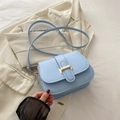 Chic light blue small square crossbody bag with gold metal buckle and leather strap - Blue