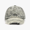 Distressed dark grey acid wash baseball cap with vintage frayed brim details - Green