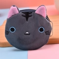 Gray plush cat coin purse with blue embroidered eyes and pink inner ears on a tray - Pure Grey Cat