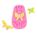 Pink silicone mold with three butterfly shapes for fondant cake decorating - Style 3 Long Oval Butterfly Mold / Pink