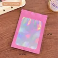 Pink holographic resealable packaging pouch with clear window and zipper seal, 10.5x15CM - Laser Pink