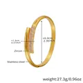 Detailed side view of 18K gold plated stainless steel bangle with pink zircon stones - Gold Pink Zircon Layered Bangle