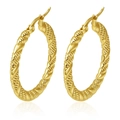 Golden round twisted hoop earrings in stainless steel with 18K gold-plated textured finish - Gold Polka Dot Pattern